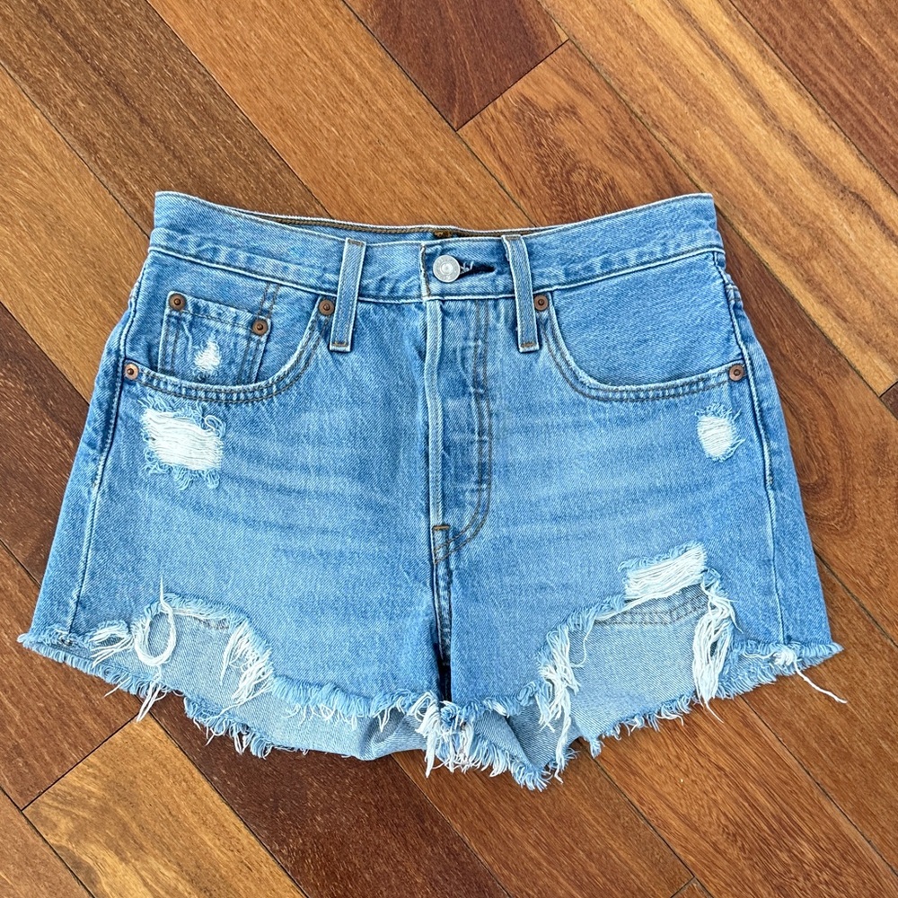 Levi's Light Blue Frayed Jean Shorts